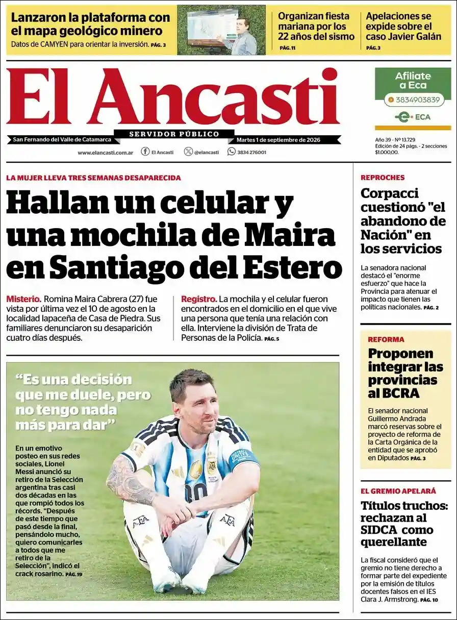 Estudios Max | DB RADIO - Tapa del diario Ancasti