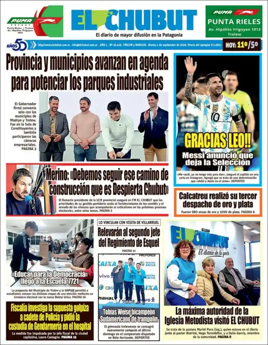 Estudios Max | DB RADIO - Tapa del diario El Chubut